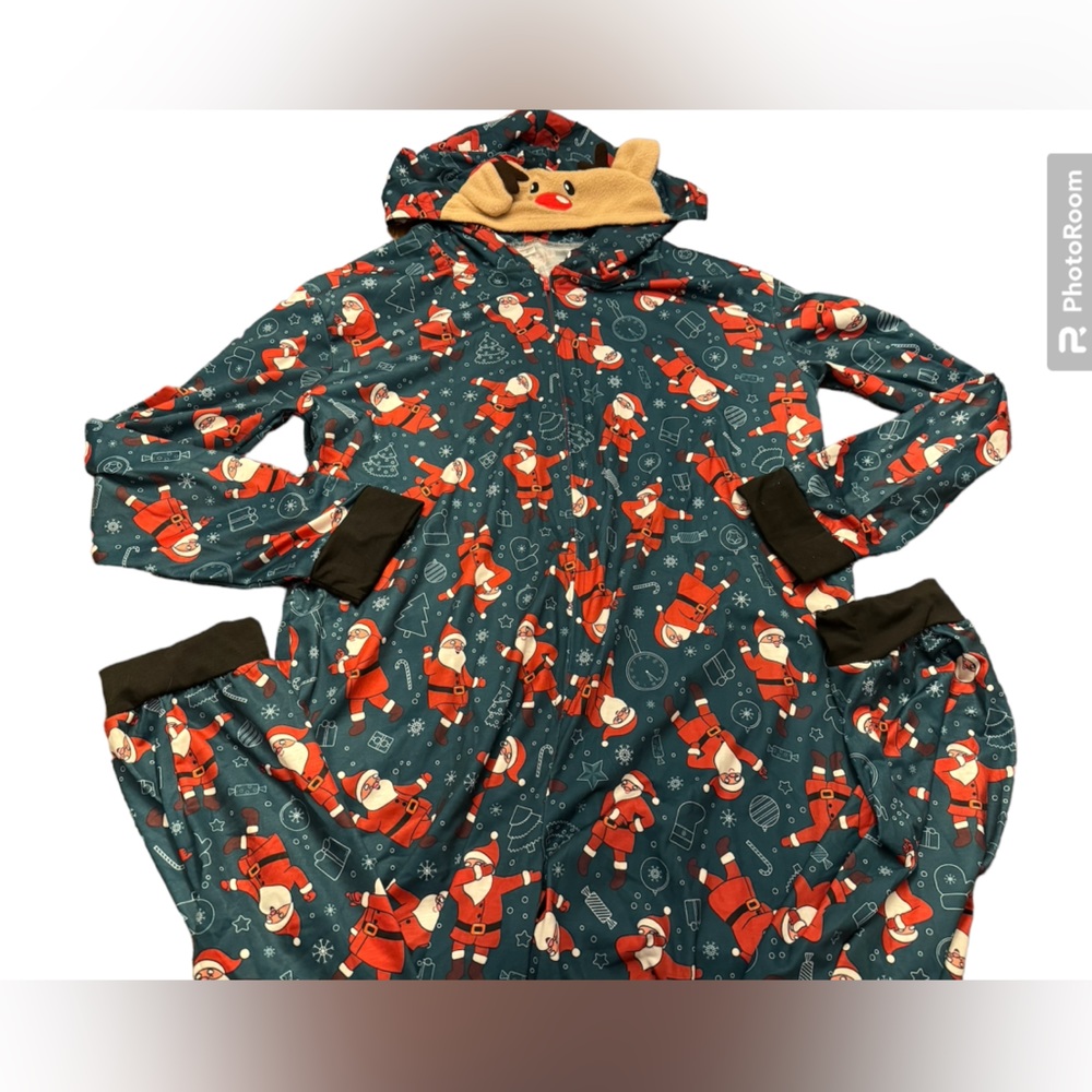One piece hooded santa pajamas for adult